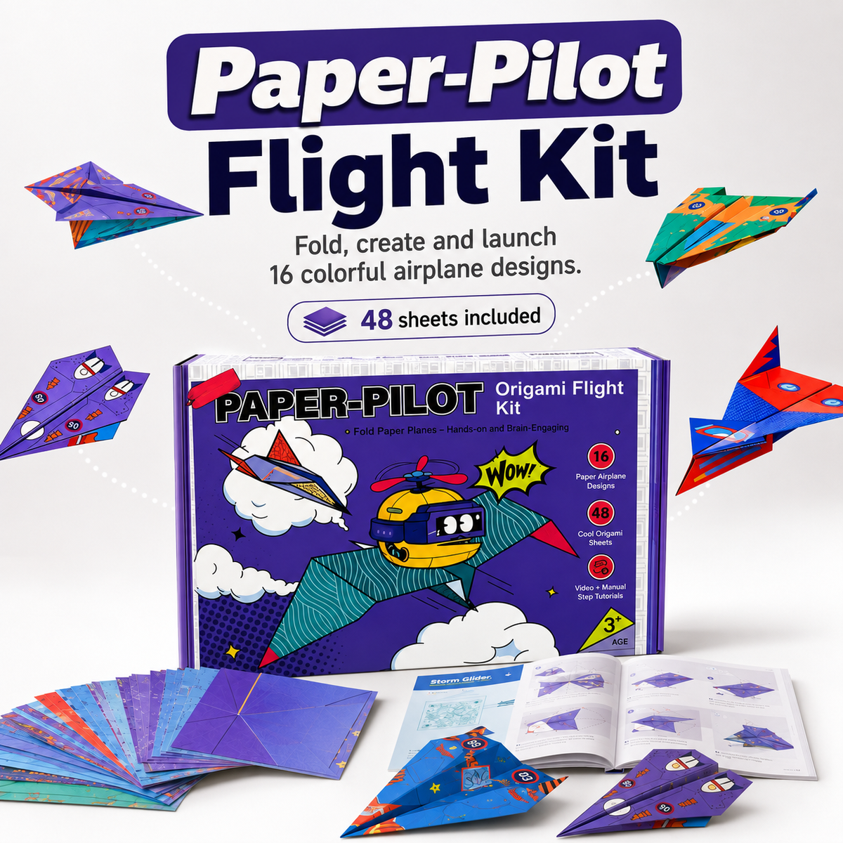 ✈️ Paper Airplane Kit for Kids – 16 Origami Flight Designs