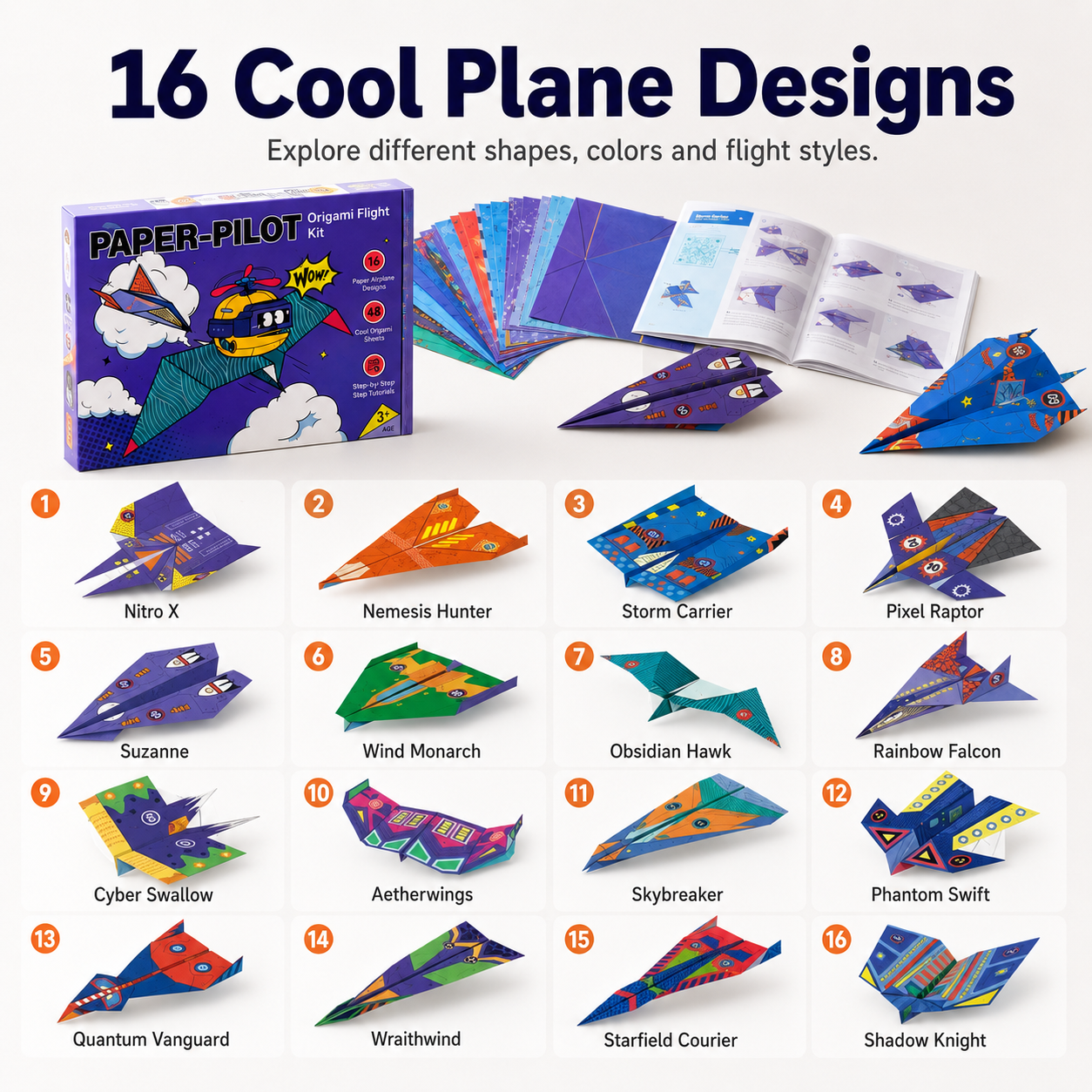 ✈️ Paper Airplane Kit for Kids – 16 Origami Flight Designs