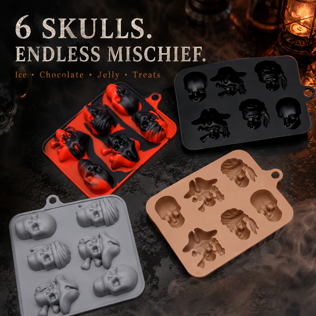 💀 3D Skull Silicone Ice Cube Tray with Lid for Whiskey & Halloween Drinks 🎃