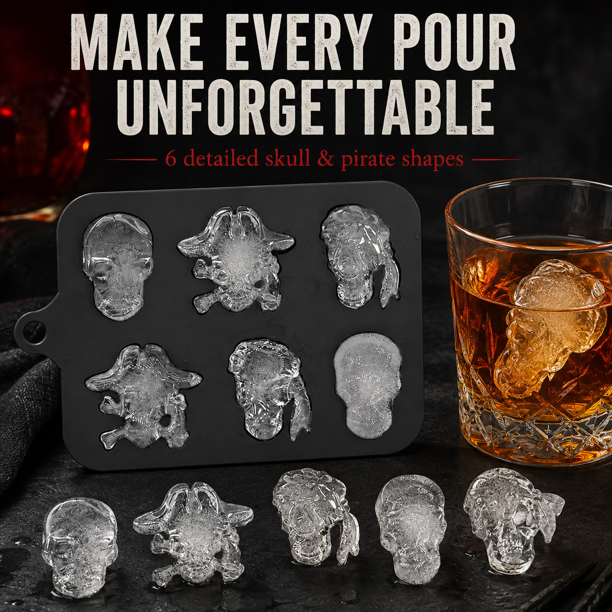 💀 3D Skull Silicone Ice Cube Tray with Lid for Whiskey & Halloween Drinks 🎃