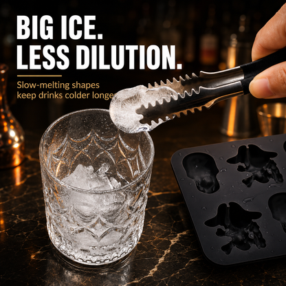 💀 3D Skull Silicone Ice Cube Tray with Lid for Whiskey & Halloween Drinks 🎃