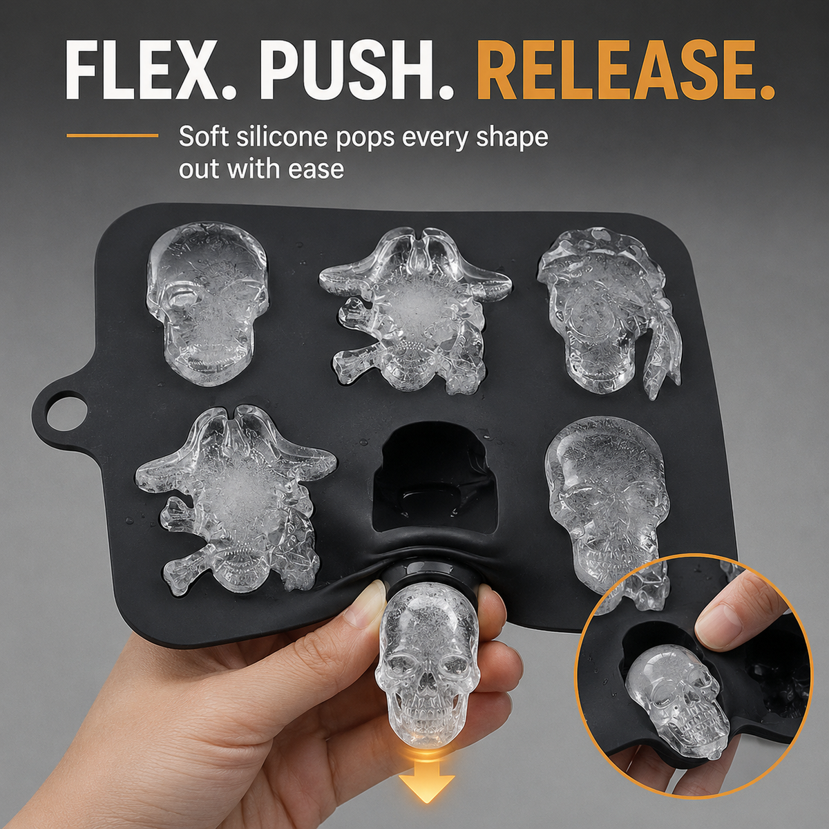 💀 3D Skull Silicone Ice Cube Tray with Lid for Whiskey & Halloween Drinks 🎃