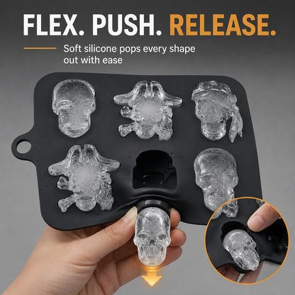 💀 3D Skull Silicone Ice Cube Tray with Lid for Whiskey & Halloween Drinks 🎃