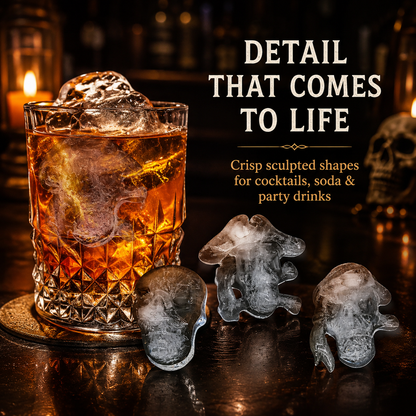 💀 3D Skull Silicone Ice Cube Tray with Lid for Whiskey & Halloween Drinks 🎃