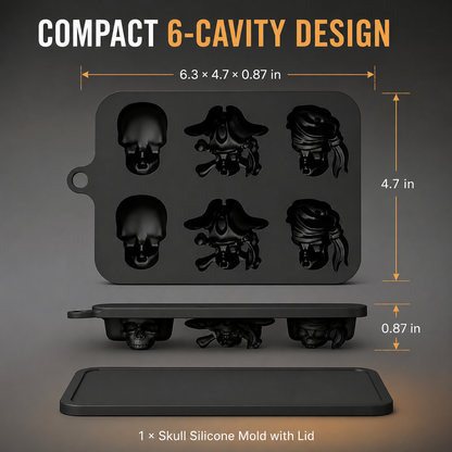 💀 3D Skull Silicone Ice Cube Tray with Lid for Whiskey & Halloween Drinks 🎃