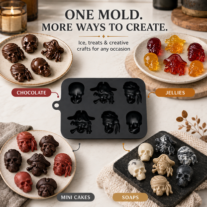 💀 3D Skull Silicone Ice Cube Tray with Lid for Whiskey & Halloween Drinks 🎃
