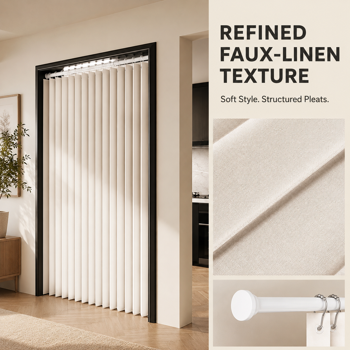 🚪 No-Drill Pleated Accordion Door Curtain with Tension Rod