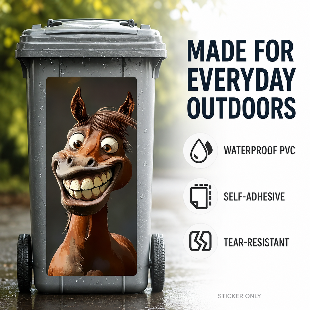 🐴3PCS Funny Horse and Donkey Wheelie Bin Stickers for Outdoor Décor