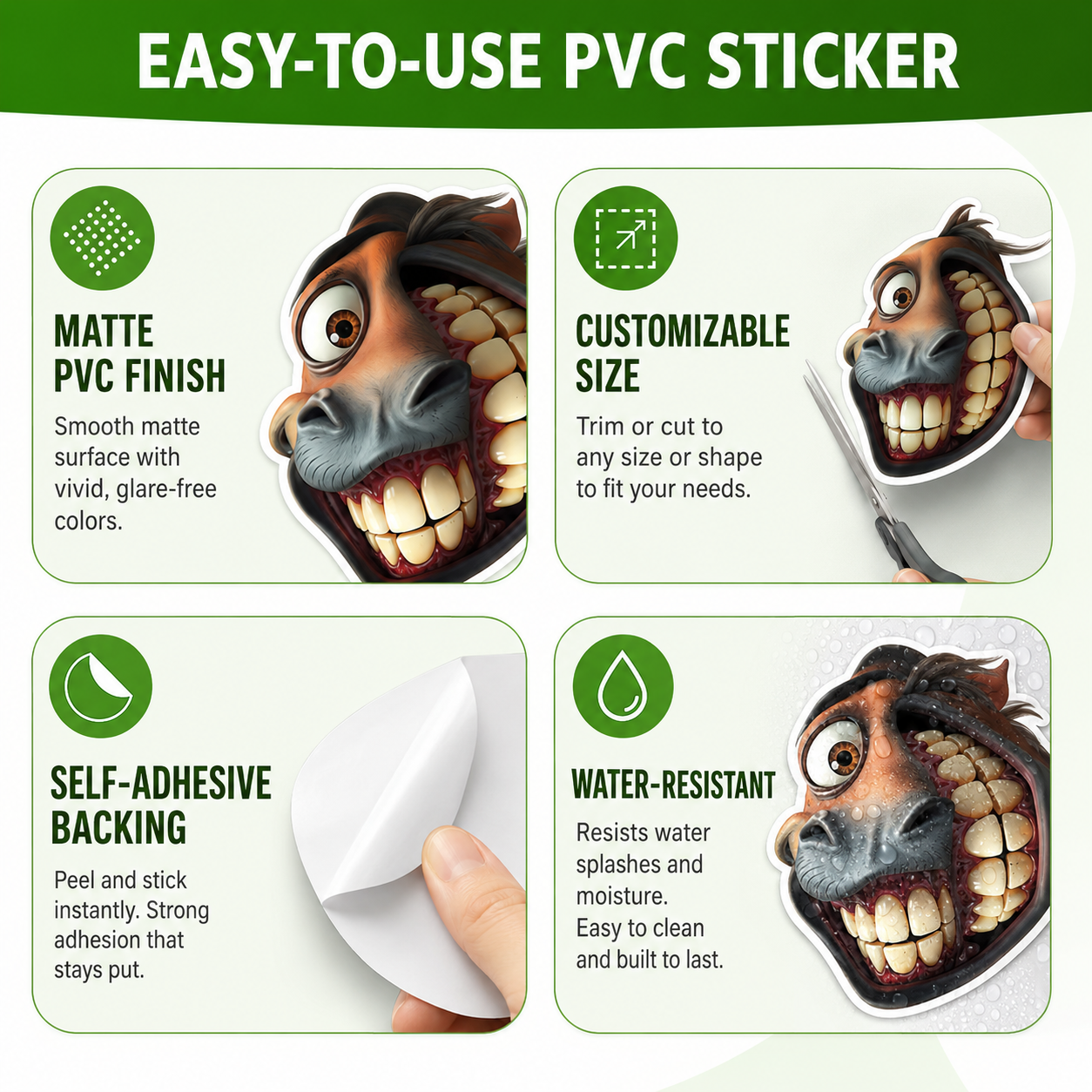 🐴3PCS Funny Horse and Donkey Wheelie Bin Stickers for Outdoor Décor