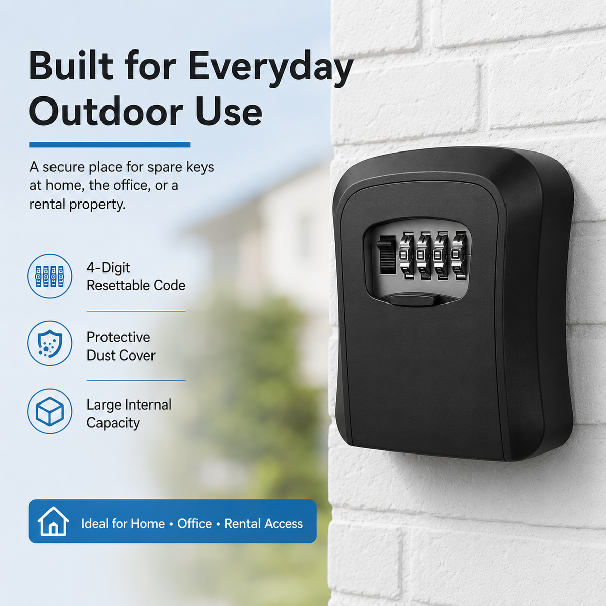 🔐 Heavy-Duty Wall-Mounted Key Lock Box – 4-Digit Weatherproof Key Vault ✨