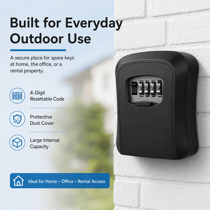 🔐 Heavy-Duty Wall-Mounted Key Lock Box – 4-Digit Weatherproof Key Vault ✨