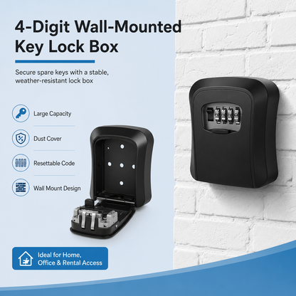 🔐 Heavy-Duty Wall-Mounted Key Lock Box – 4-Digit Weatherproof Key Vault ✨