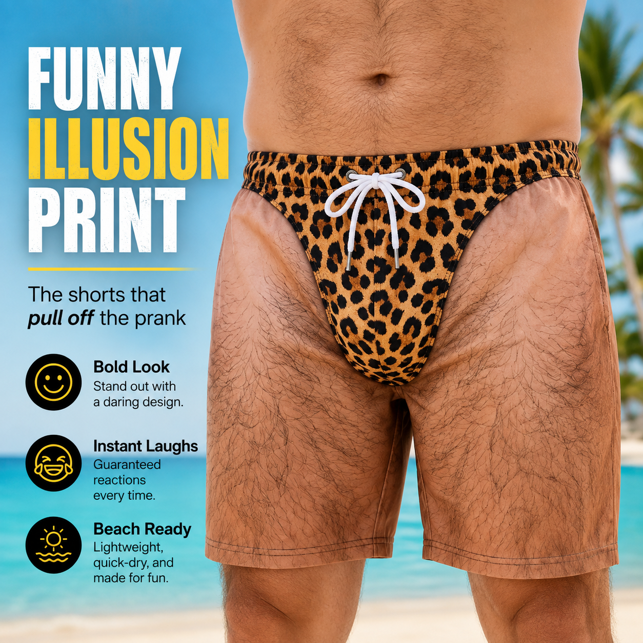😂 Novelty Prank Swim Trunks – Funny Quick-Dry Beach Shorts