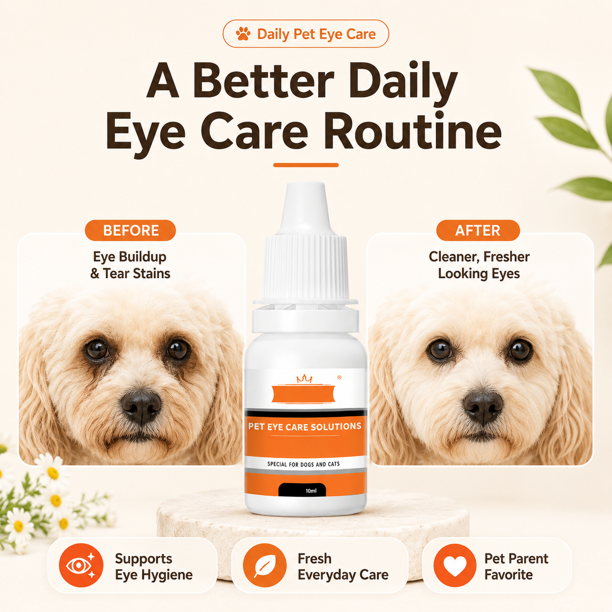 🐾 Pet Eye Wash Drops – Tear Stain Cleanup & Daily Eye-Area Care