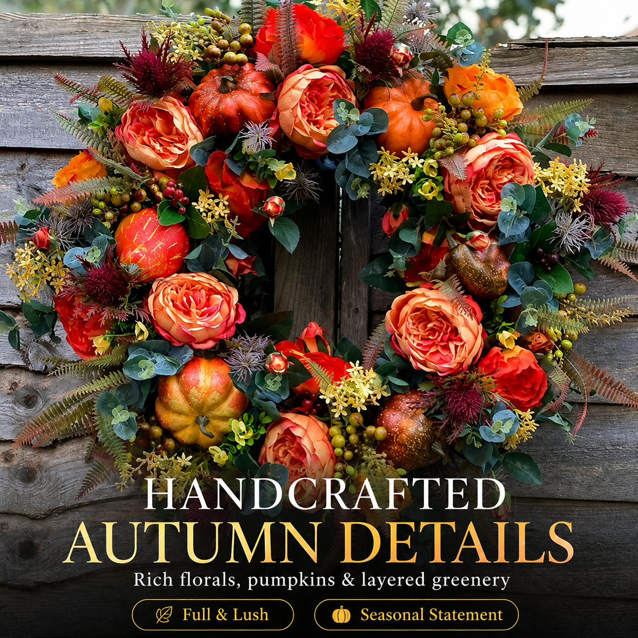 🍂 Peony Pumpkin Fall Wreath – 24in Farmhouse Front Door Decor