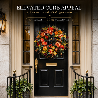 🍂 Peony Pumpkin Fall Wreath – 24in Farmhouse Front Door Decor