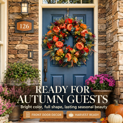 🍂 Peony Pumpkin Fall Wreath – 24in Farmhouse Front Door Decor