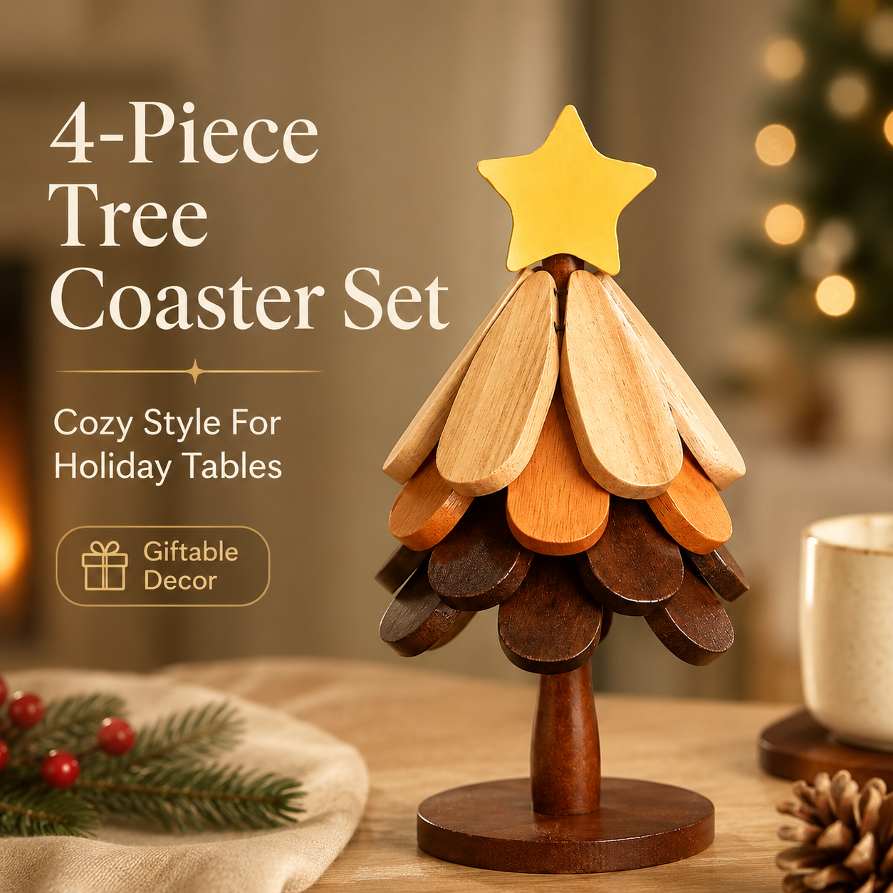 🎄 2-in-1 Wooden Christmas Tree Trivet | Festive Table Centerpiece
