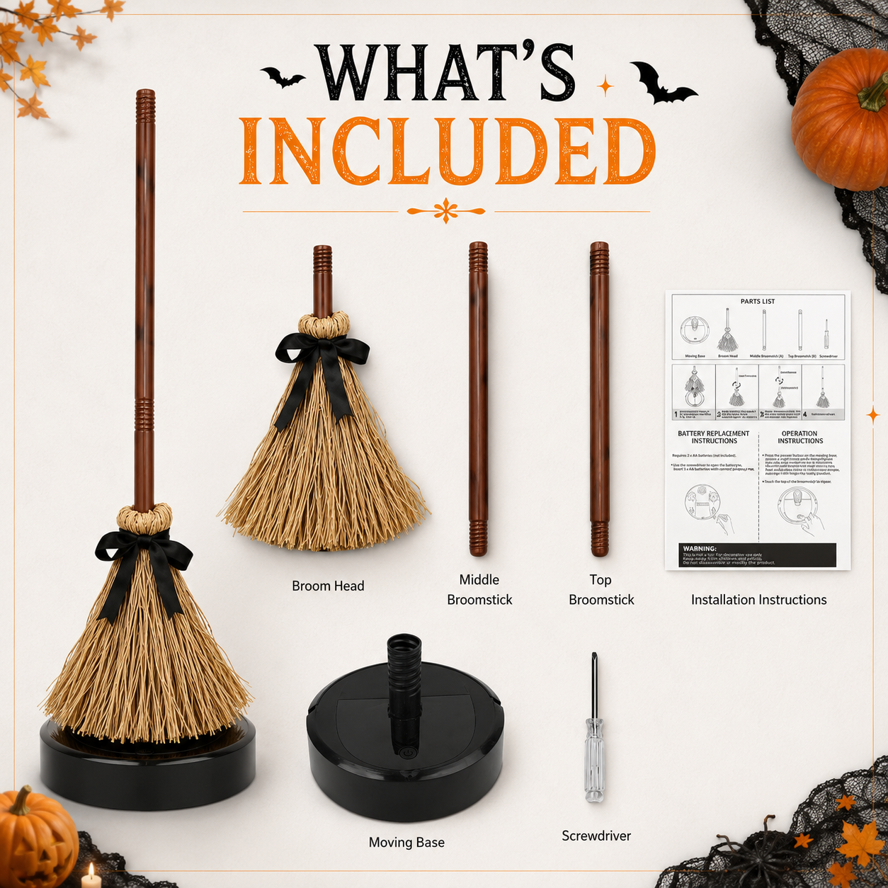 🧙‍♀️🪄 Animated Floating Witch Broom Halloween Decor | Sound & Touch Activated🧹