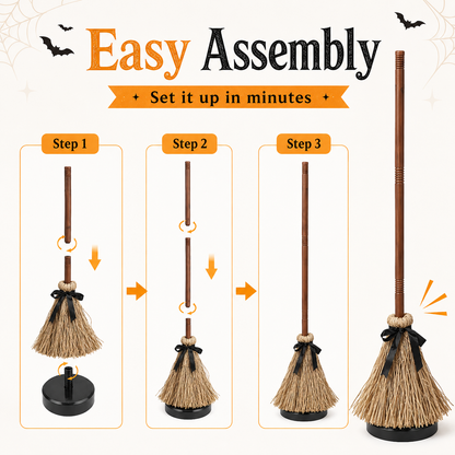 🧙‍♀️🪄 Animated Floating Witch Broom Halloween Decor | Sound & Touch Activated🧹