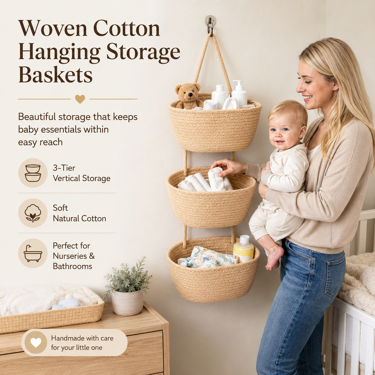 🔥 Woven Cotton Hanging Storage Baskets – A Beautiful Space-Saving Organizer For Every Room 🧺