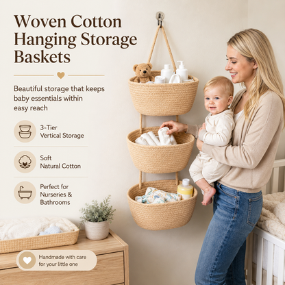 🔥 Woven Cotton Hanging Storage Baskets – A Beautiful Space-Saving Organizer For Every Room 🧺