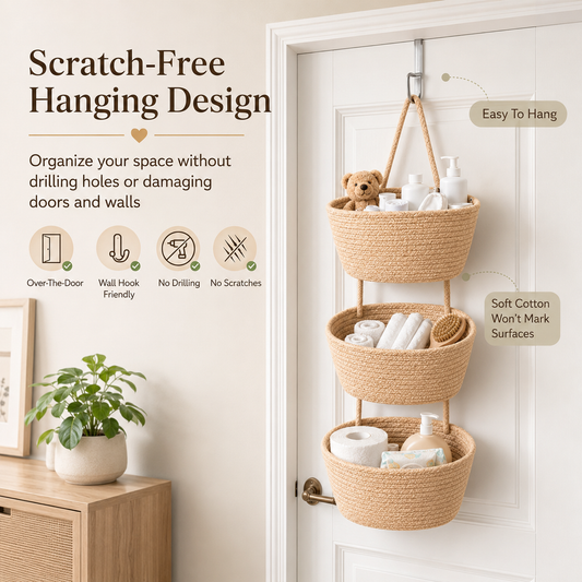 🔥 Woven Cotton Hanging Storage Baskets – A Beautiful Space-Saving Organizer For Every Room 🧺