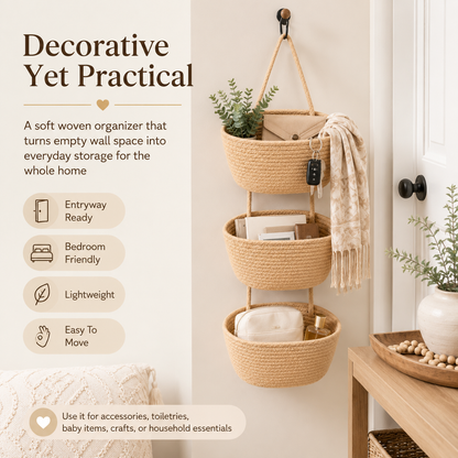 🔥 Woven Cotton Hanging Storage Baskets – A Beautiful Space-Saving Organizer For Every Room 🧺