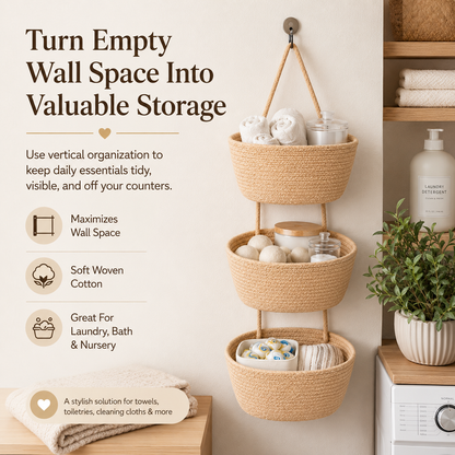 🔥 Woven Cotton Hanging Storage Baskets – A Beautiful Space-Saving Organizer For Every Room 🧺