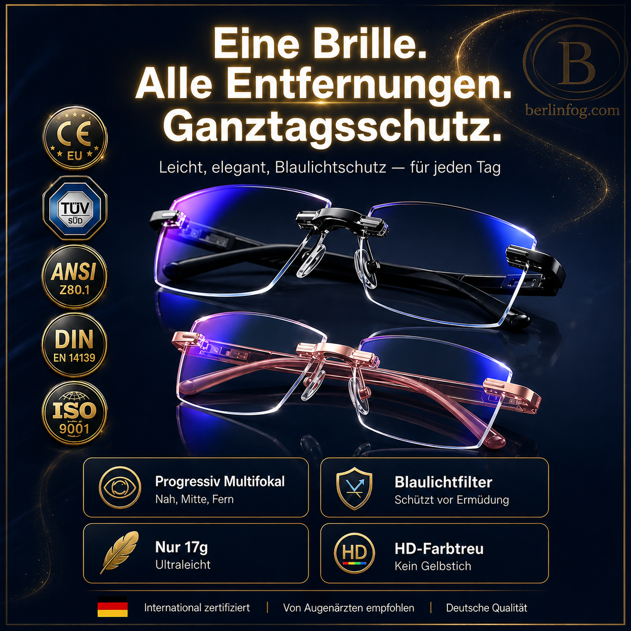 Rahmenlose, ultraleichte Lesebrille mit Diamantschliff