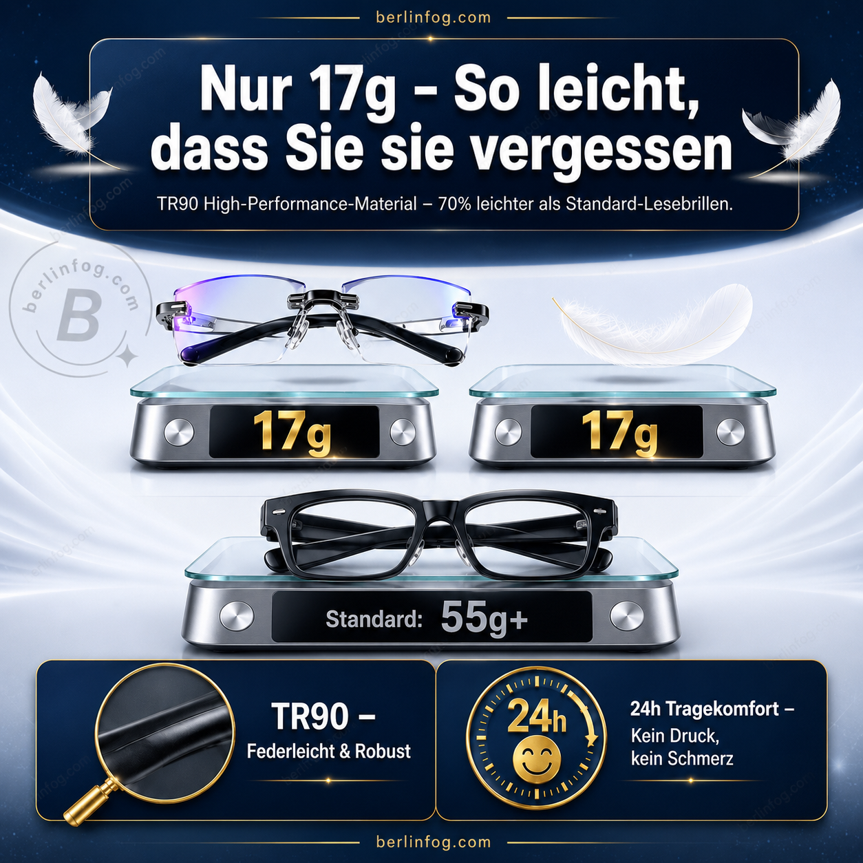 Rahmenlose, ultraleichte Lesebrille mit Diamantschliff