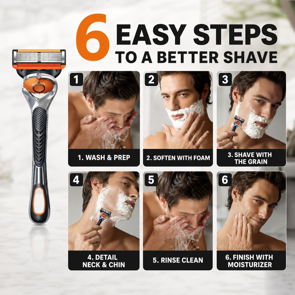 🪒 6-Blade Razor Set – 📦 48 Refills Included – Smooth Glide, Precision Shave for Daily Grooming & Gifting