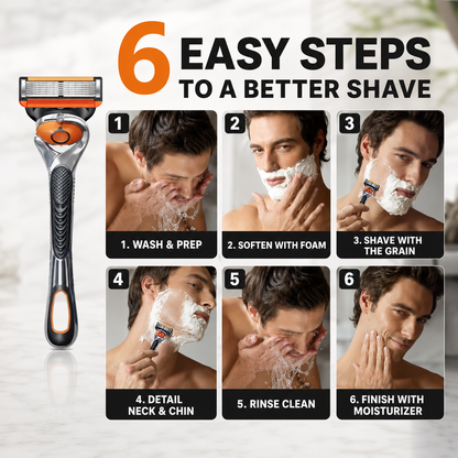 🪒 6-Blade Razor Set – 📦 48 Refills Included – Smooth Glide, Precision Shave for Daily Grooming & Gifting