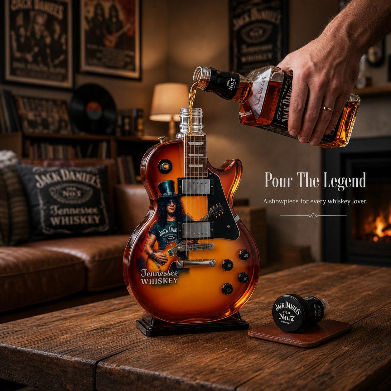 🎸 Electric Guitar Whiskey Bottle – 🥃 Amber Glass Display – Rock-Inspired Home Bar Decor & Gift