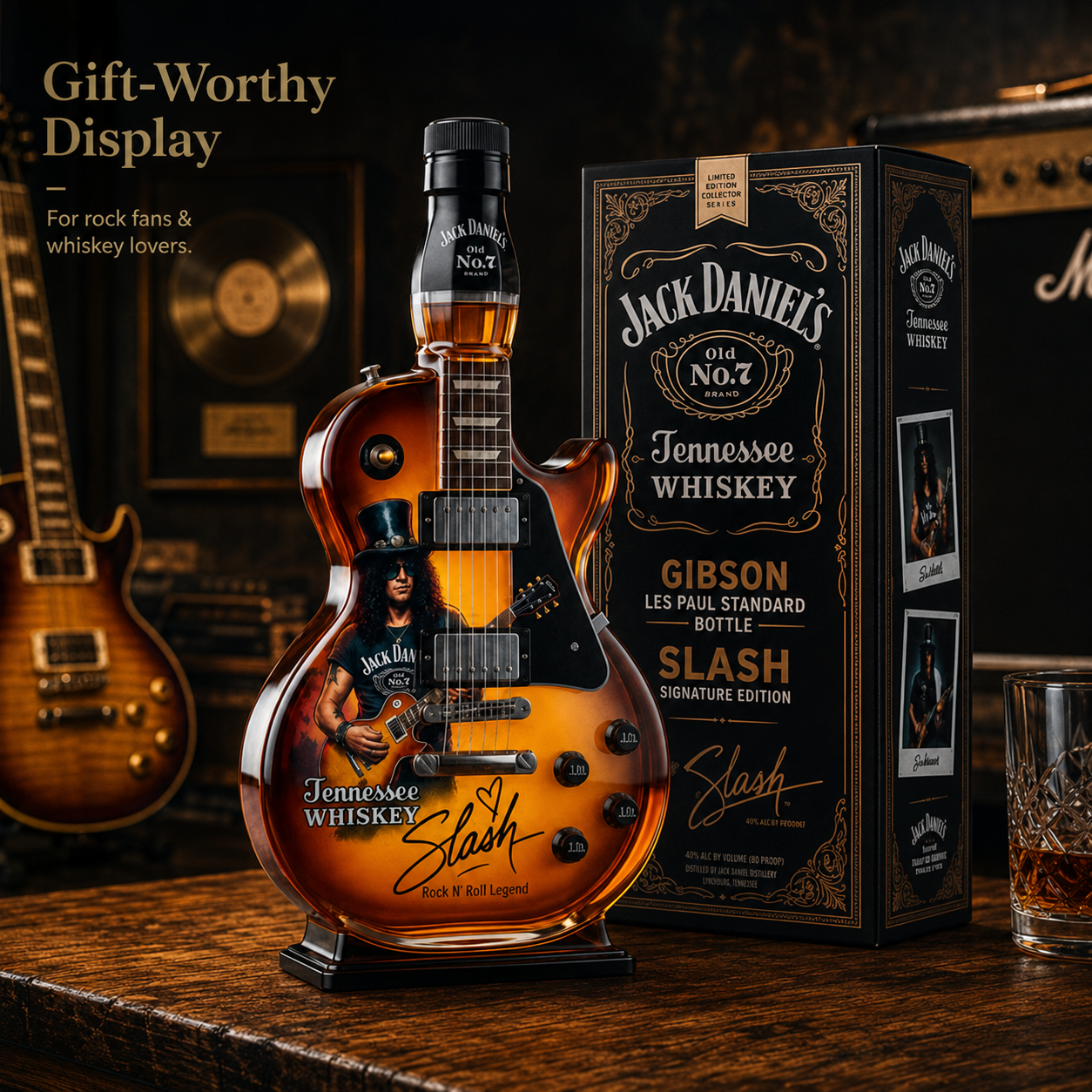 🎸 Electric Guitar Whiskey Bottle – 🥃 Amber Glass Display – Rock-Inspired Home Bar Decor & Gift