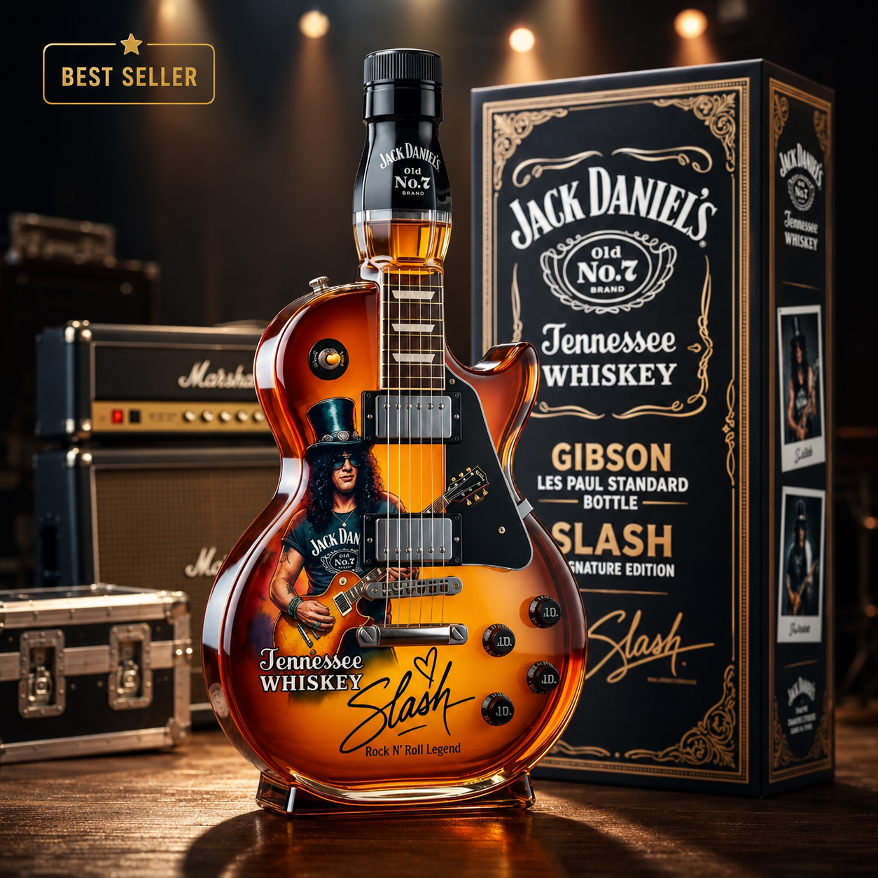 🎸 Electric Guitar Whiskey Bottle – 🥃 Amber Glass Display – Rock-Inspired Home Bar Decor & Gift