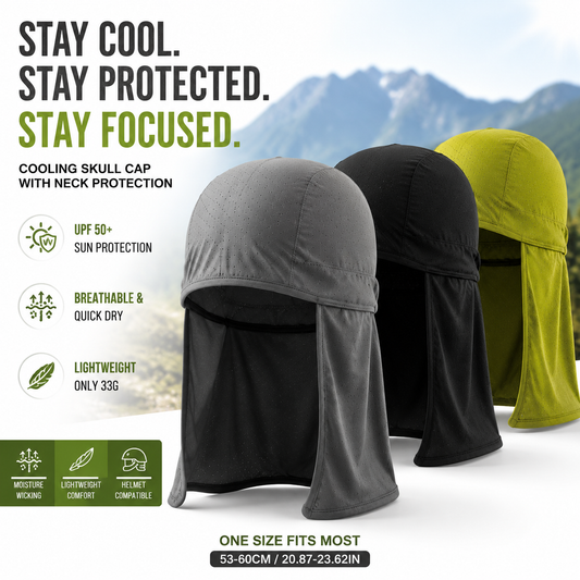 ☀️🔥3-Pack Cooling Skull Cap with Neck Shade – Breathable Sun Protection Work Hat for Outdoor Use