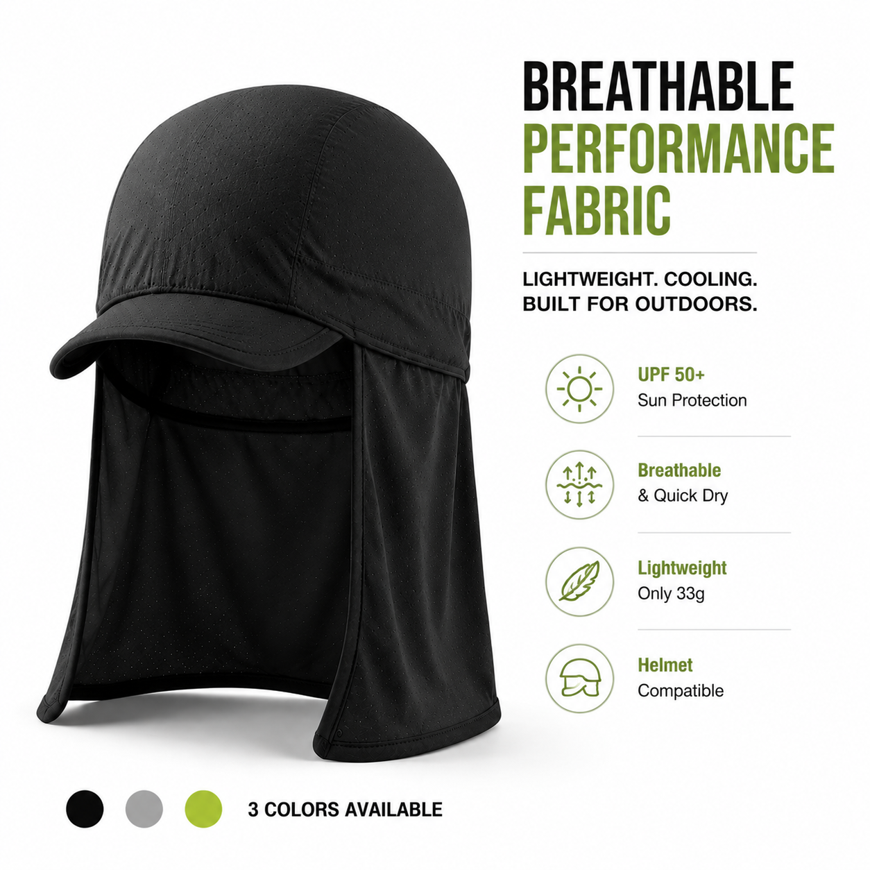 ☀️🔥3-Pack Cooling Skull Cap with Neck Shade – Breathable Sun Protection Work Hat for Outdoor Use
