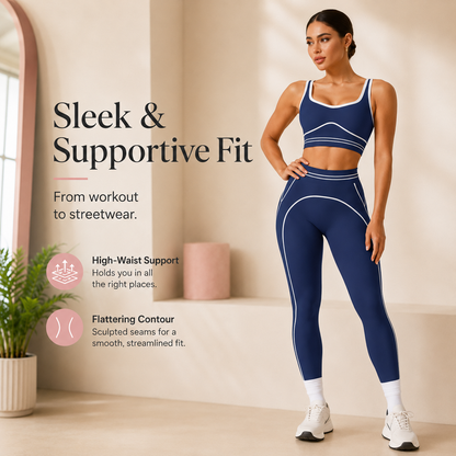 Women's High-Waisted Athletic Yoga Pants Set - Fitness Outfits, Modern Sportswear, Butt-Lifting Tight-Fitting Gym Training, Outdoor Tennis Clothes