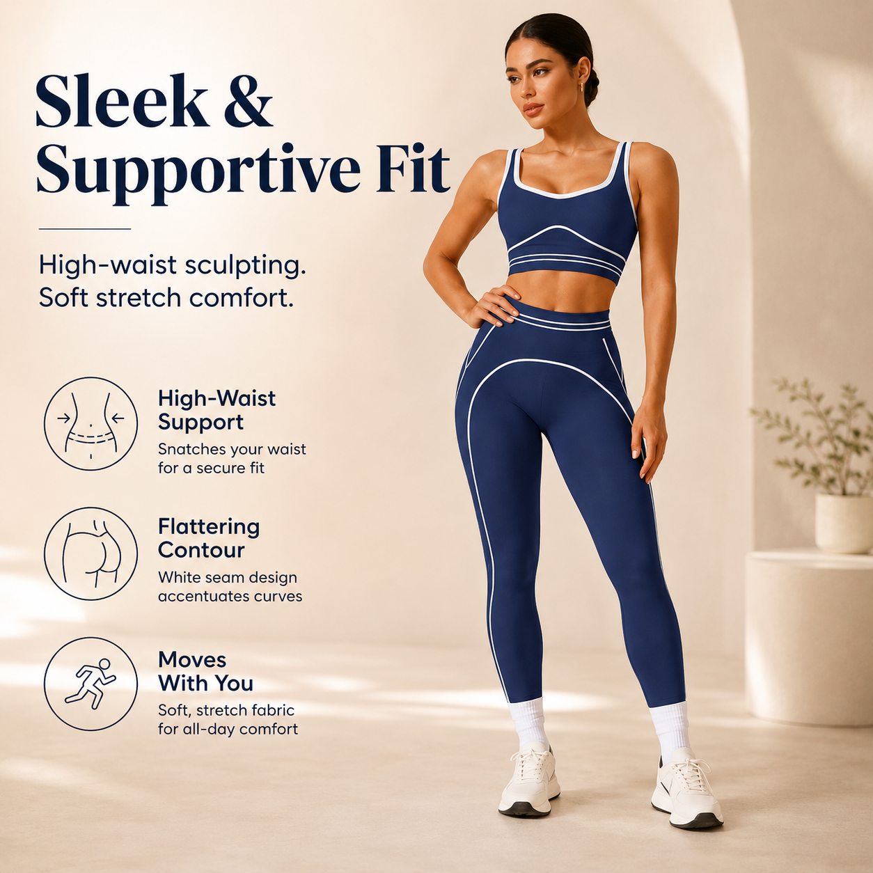 Women's High-Waisted Athletic Yoga Pants Set - Fitness Outfits, Modern Sportswear, Butt-Lifting Tight-Fitting Gym Training, Outdoor Tennis Clothes