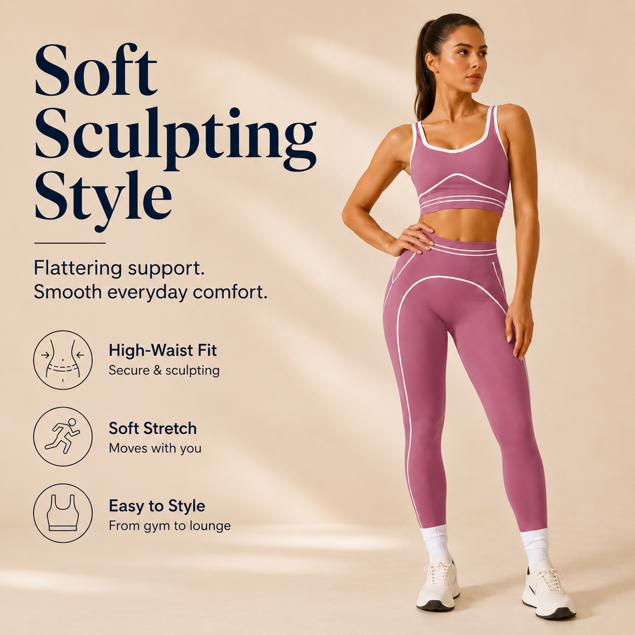 Women's High-Waisted Athletic Yoga Pants Set - Fitness Outfits, Modern Sportswear, Butt-Lifting Tight-Fitting Gym Training, Outdoor Tennis Clothes