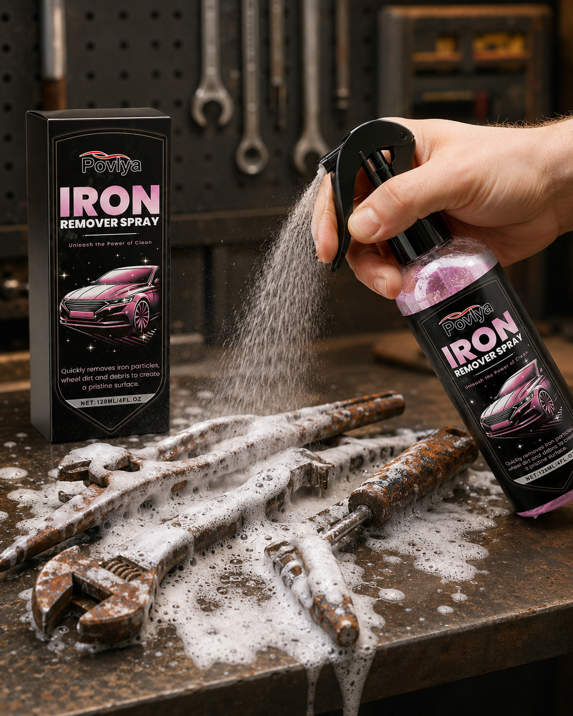 2-in-1 Car Rust Removal Kit – Rust Remover Spray with High-Pressure Water Gun
