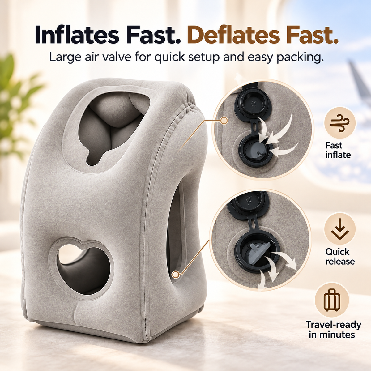 ✈️ Inflatable Travel Pillow - 360° Ergonomic Neck & Head Support Cushion 😴