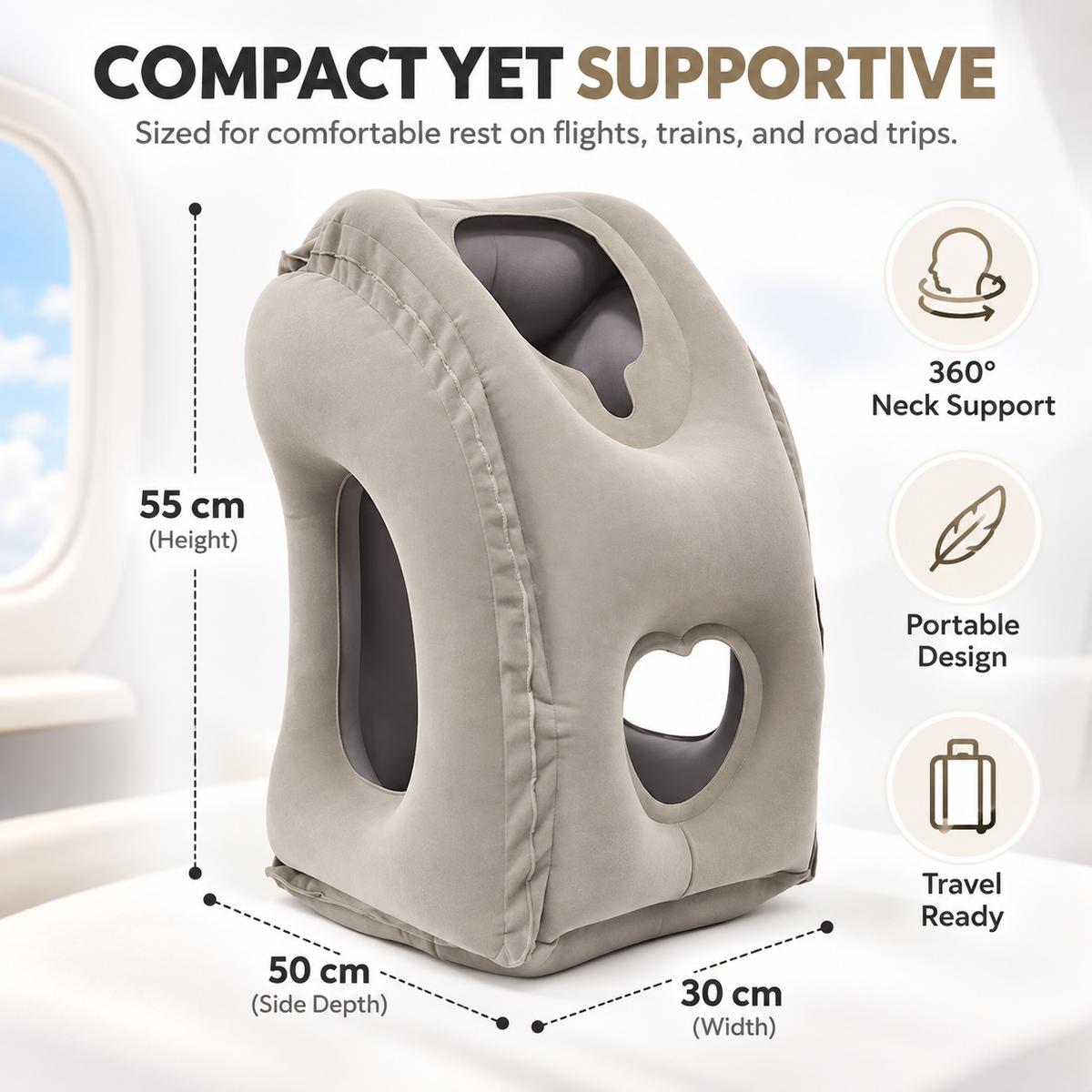 ✈️ Inflatable Travel Pillow - 360° Ergonomic Neck & Head Support Cushion 😴