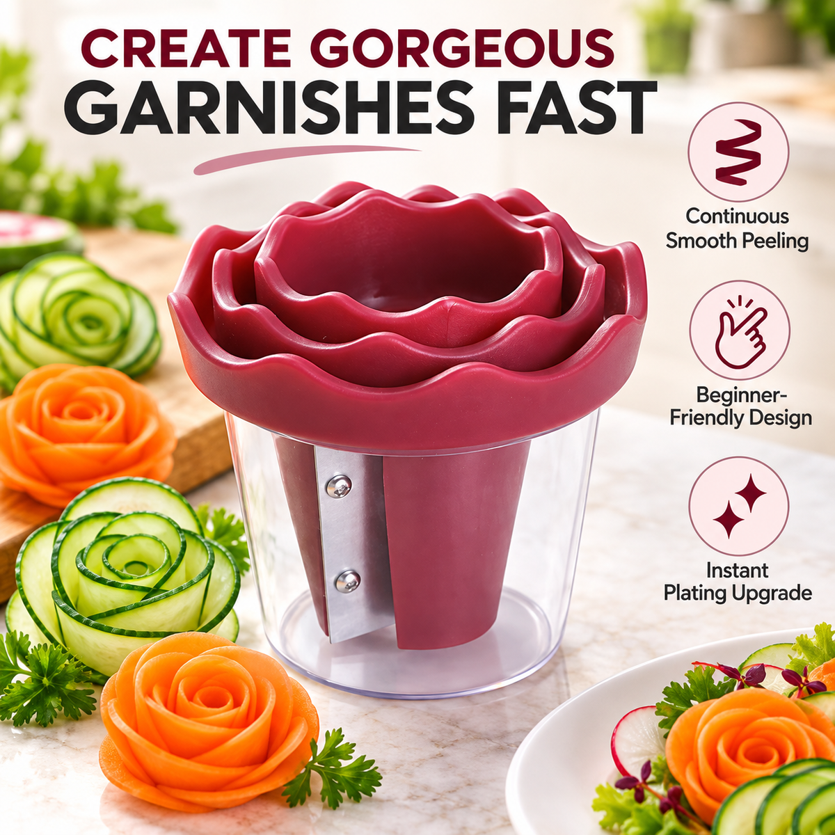 🌹 Vegetable Rose Garnishing Tool - Spiral Curler for Carrots & Cucumbers 🥕