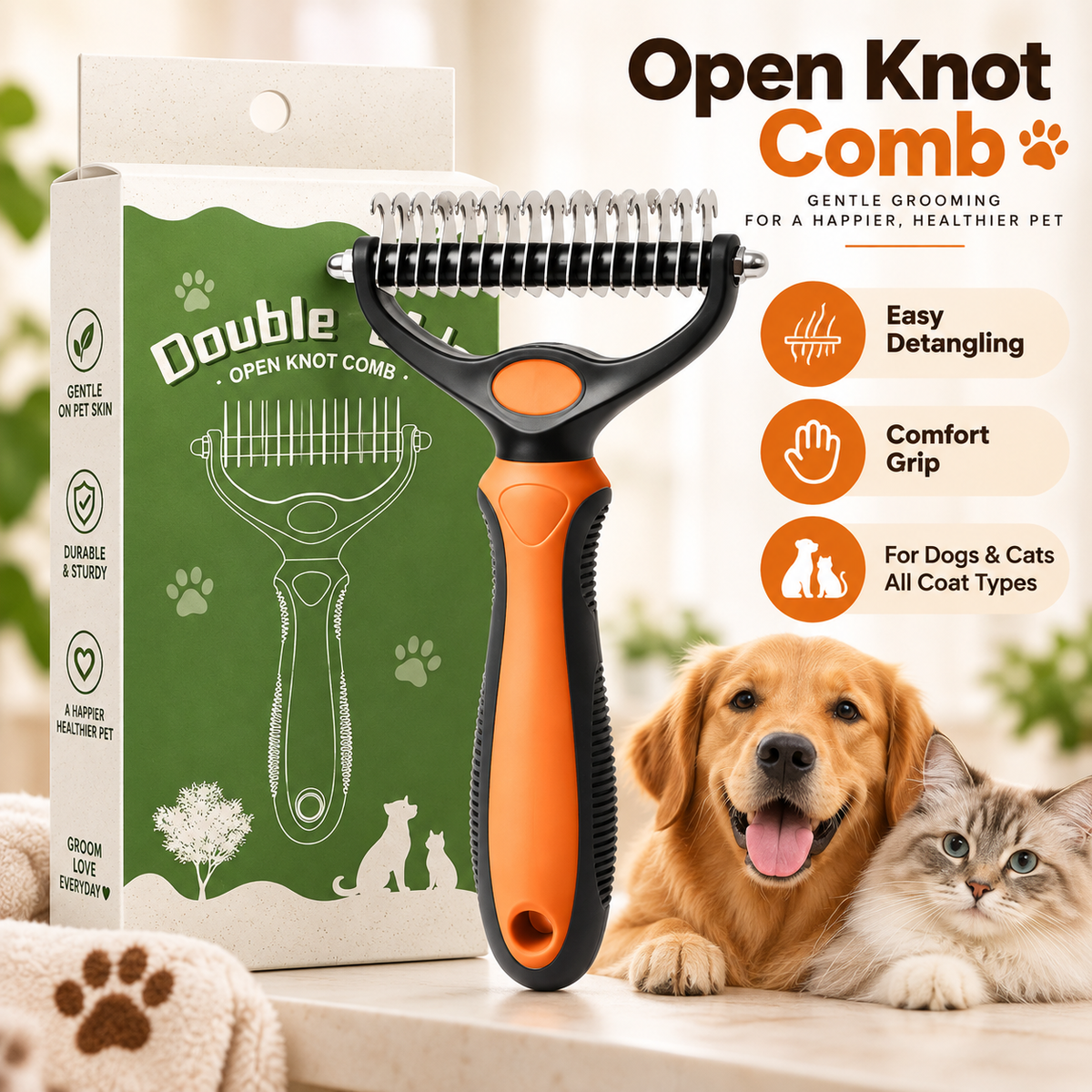 🐾 Double-Sided Pet Grooming Brush – Detangling & Loose Fur Care