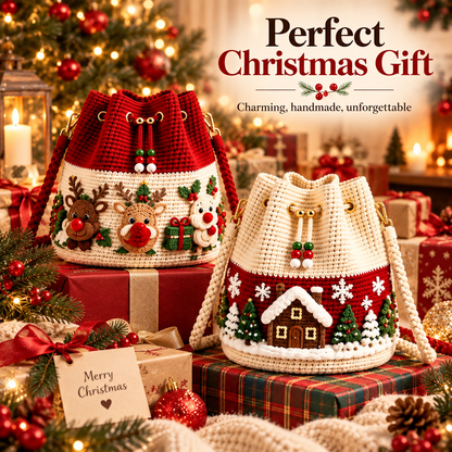 🔥 50% OFF Christmas Crochet Bucket Bag 🎄 Festive Holiday Purse