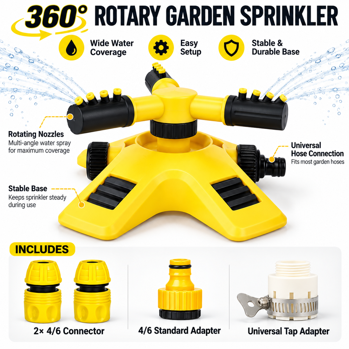 💦 360° Rotating Lawn Sprinkler – Turbo Garden Watering System for Large Yards 🌱