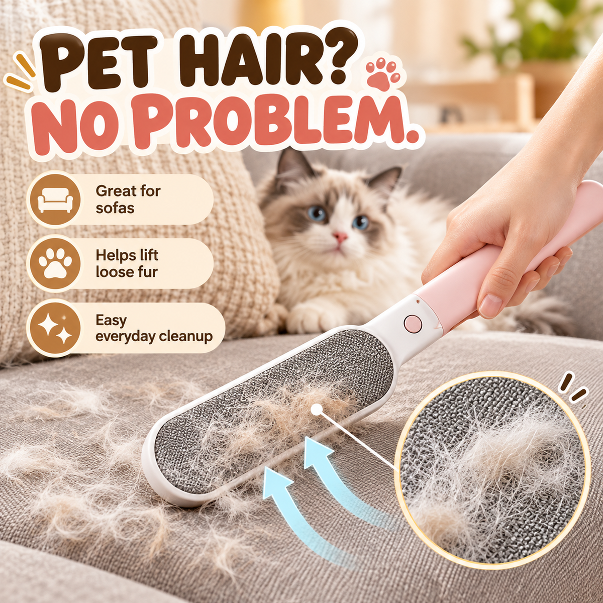 🧺 4-in-1 Clothes Lint Remover Brush – Double-Sided Fabric & Pet Hair Cleaner ✨