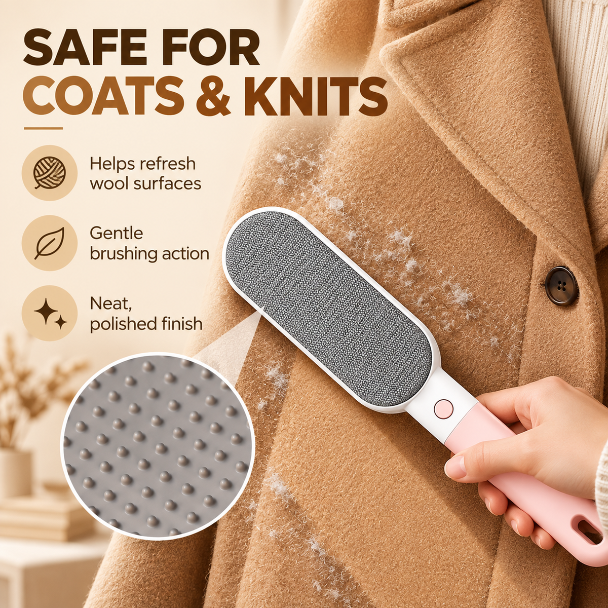 🧺 4-in-1 Clothes Lint Remover Brush – Double-Sided Fabric & Pet Hair Cleaner ✨